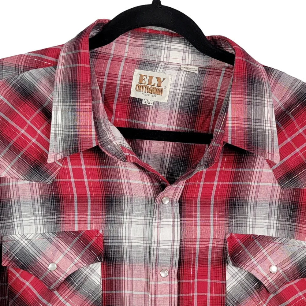 Ely Cattleman Plaid Shimmer Vintage Ranchwear Western Pearl Snap Shirt XXL - Picture 4 of 11